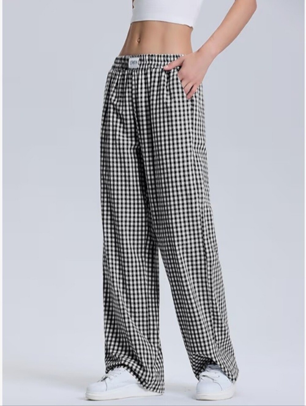 Lomon Black Gingham Check Pull On Pant Size Medium Athleisure